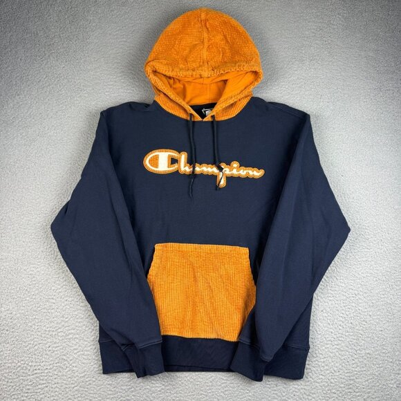 Champion Other - Champion Hoodie Men's Large Spell Out Corduroy Navy Blue Hood Sweatshirt Jumper